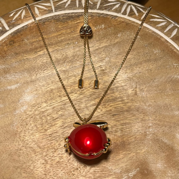 Betsey Johnson Gold Tone Back To School Red Apple Worm Locket Pendant Necklace - Picture 8 of 16